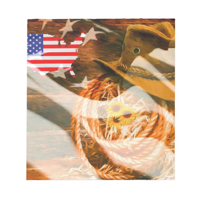 Cowboy Hat American Flag Sunrays Notepad (Front)