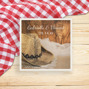 Cowboy Hat and Barn Wood Western Wedding Napkin