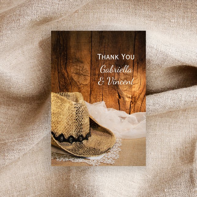 Cowboy Hat and Barn Wood Western Wedding Thank You (Creator Uploaded)