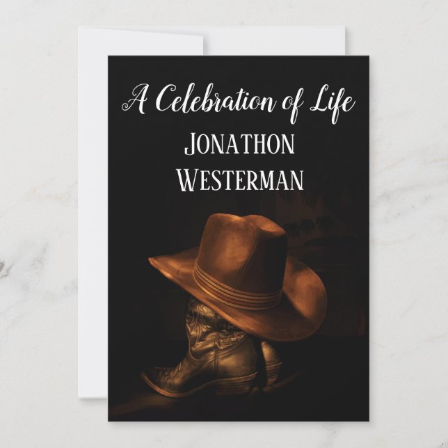 Cowboy Hat and Boots Celebration of Life Invitation (Front)