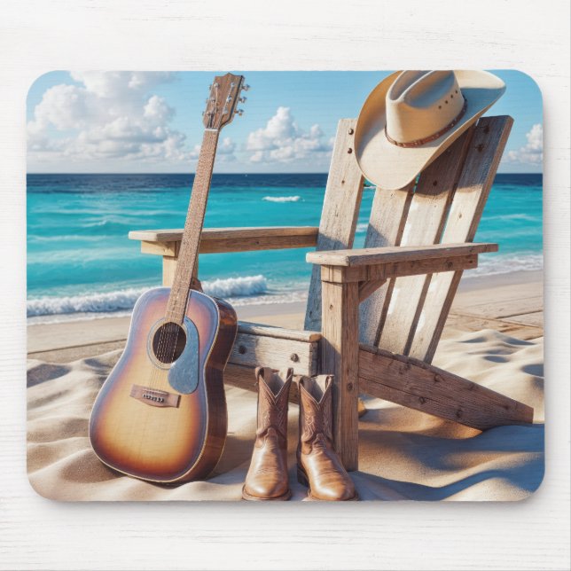 Cowboy Hat and Boots In Beach Sand Mouse Mat (Front)