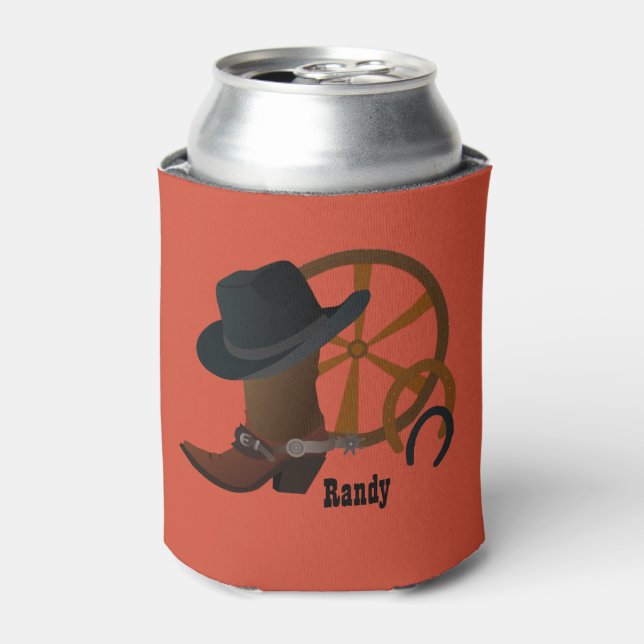 Cowboy Hat and Boots Personalised Can Cooler (Can Front)