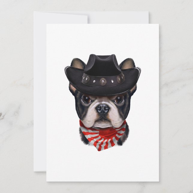 Cowboy Hat and Flag French Bulldog For Dog Lover Announcement (Front)