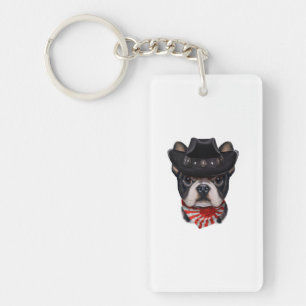 Cowboy Hat and Flag French Bulldog For Dog Lover Key Ring