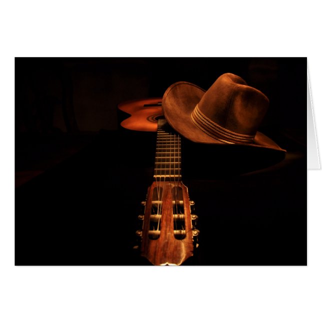 Cowboy Hat And Guitar BronzeWestern Card (Front Horizontal)