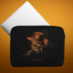 Cowboy Hat and Leather Boots Masculine Personalise Laptop Sleeve<br><div class="desc">A pair of black leather cowboy boots stand on the floor with a brown cowboy hat draped over the top. Personalise by editing the text or delete text for no name.</div>
