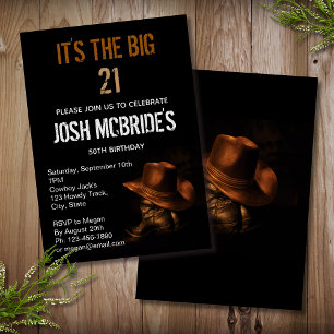 Cowboy Hat and Leather Boots Masculine Personalize Invitation