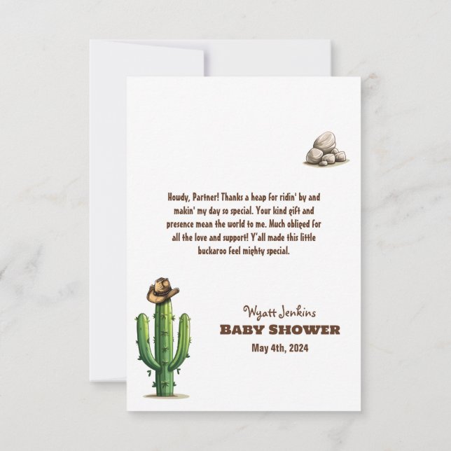 Cowboy Hat Baby Shower Thank You Card (Back)