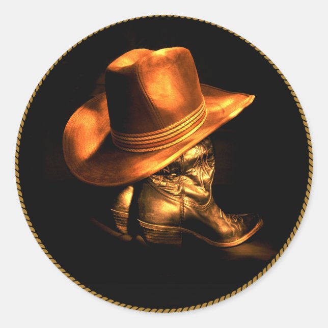 COWBOY HAT & BOOTS CLASSIC ROUND STICKER (Front)