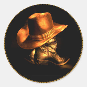 COWBOY HAT & BOOTS CLASSIC ROUND STICKER