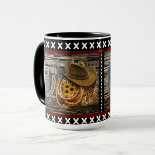 Cowboy Hat Horseshoe Lasso Rustic Barn Wood Mug