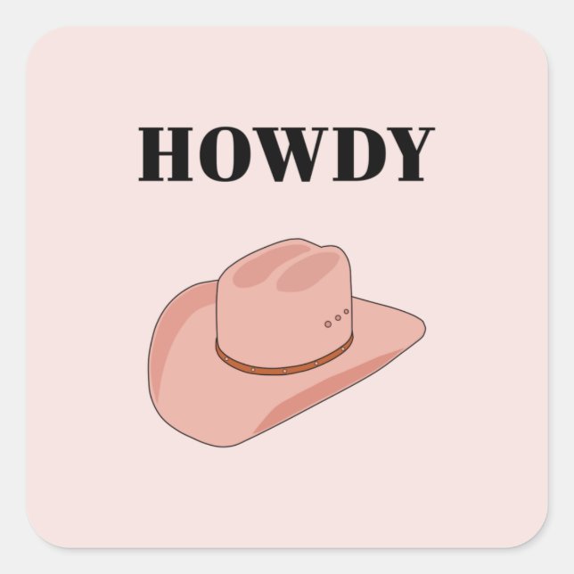 Cowboy Hat Howdy Peach Boho Square Sticker (Front)