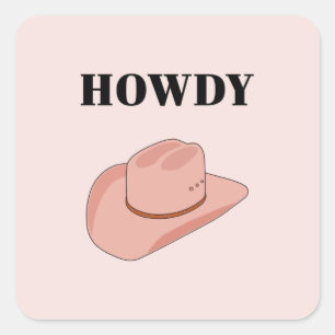 Cowboy Hat Howdy Peach Boho Square Sticker