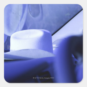 Cowboy Hat in Dashboard of Truck Square Sticker