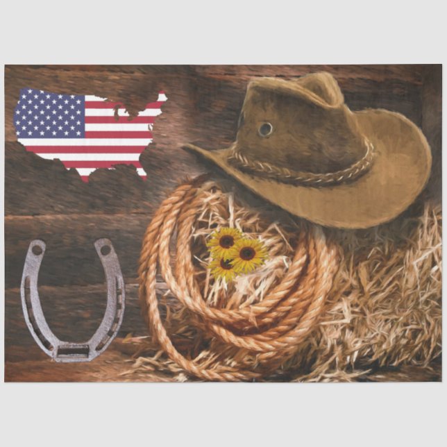 Cowboy Hat Lasso Horseshoe Tissue Paper (Front)
