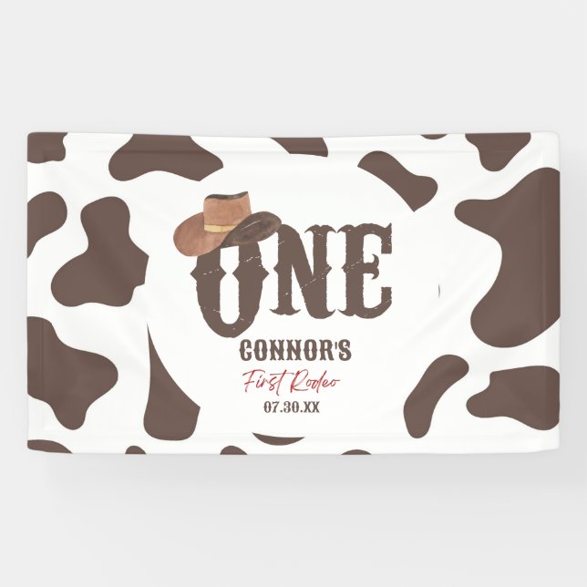 Cowboy Hat ONE First Rodeo 1st Birthday Party Banner (Horizontal)