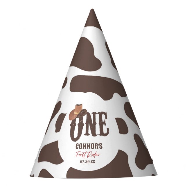 Cowboy Hat ONE First Rodeo 1st Birthday Party Hats (Front)