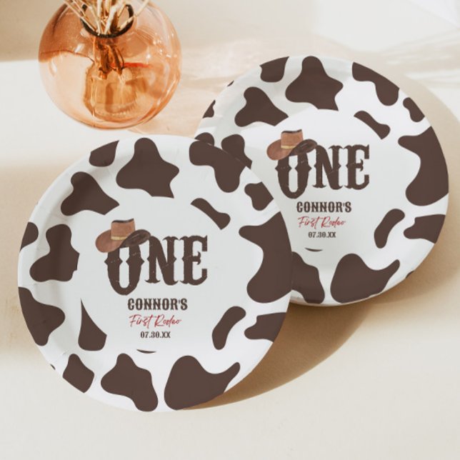 Cowboy Hat ONE First Rodeo 1st Birthday Party Paper Plate (Creator Uploaded)
