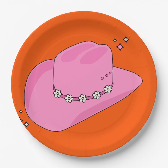 Cowboy Hat Orange And Pink Paper Plate (Front)