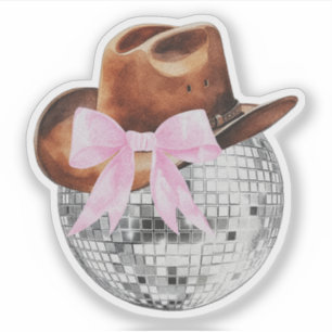 Cowboy Hat Pink Bow Disco Ball Western Sticker