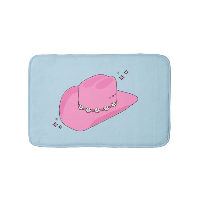 Cowboy Hat Preppy Pink And Blue Bath Mat (Front)