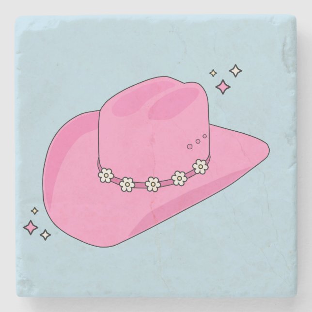 Cowboy Hat Preppy Pink And Blue Stone Coaster (Front)