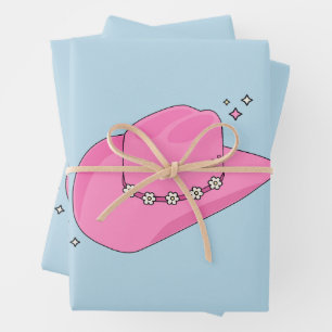 Cowboy Hat Preppy Pink And Blue Wrapping Paper Sheet