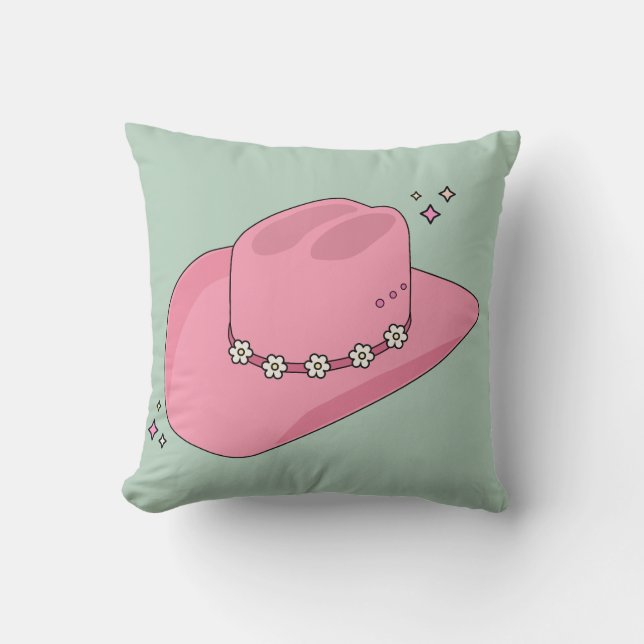 Cowboy Hat Preppy Pink And Green Cushion (Front)