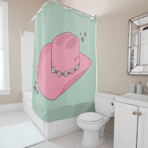 Cowboy Hat Preppy Pink And Green Shower Curtain