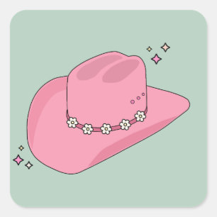 Cowboy Hat Preppy Pink And Green Square Sticker