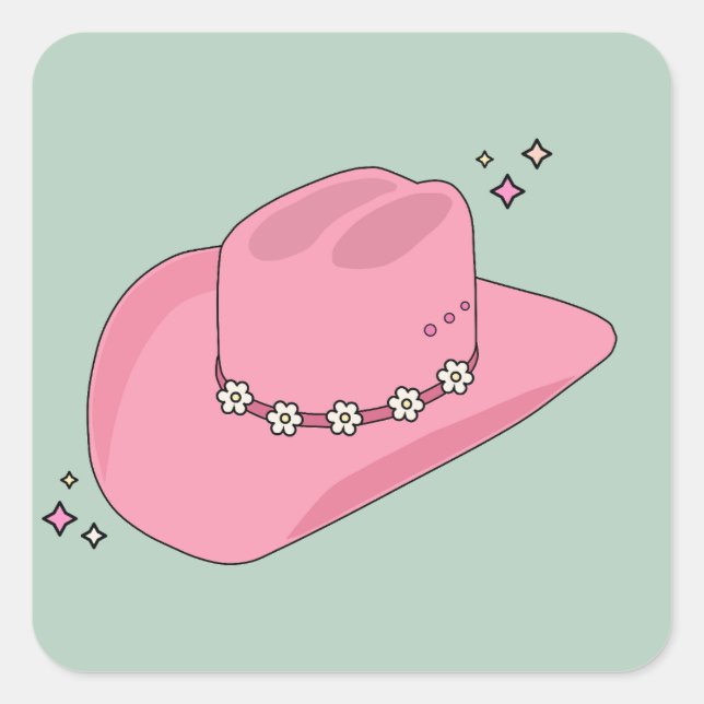 Cowboy Hat Preppy Pink And Green Square Sticker (Front)