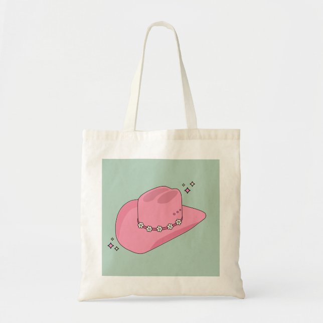 Cowboy Hat Preppy Pink And Green Tote Bag (Front)