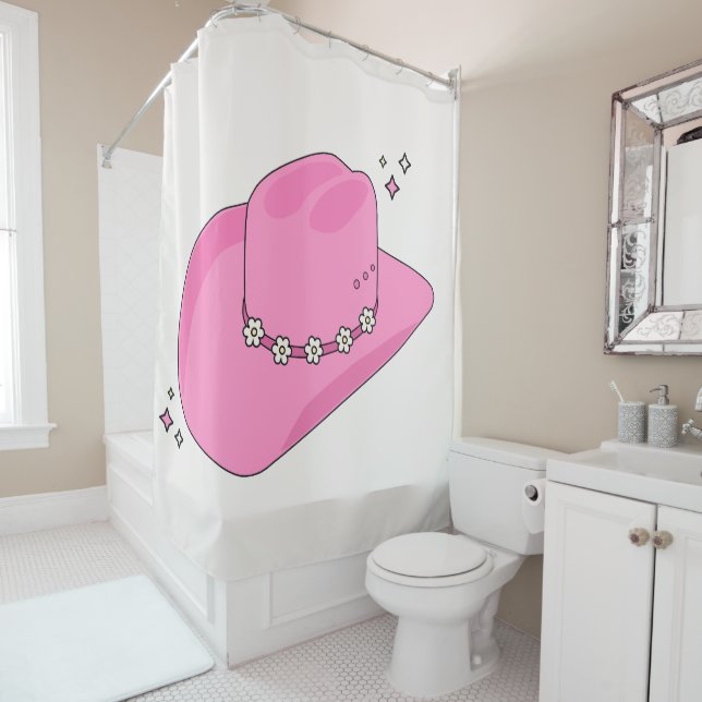 Cowboy Hat Preppy Pink Shower Curtain (In Situ)
