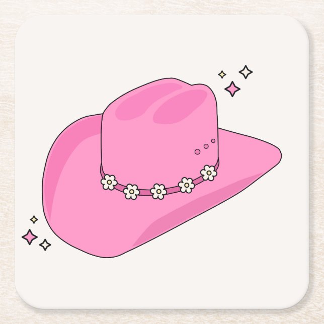 Cowboy Hat Preppy Pink Square Paper Coaster (Front)