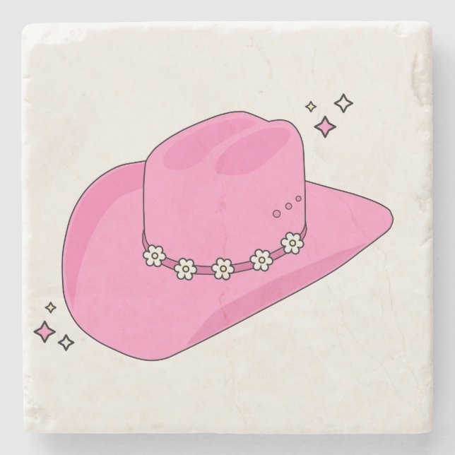 Cowboy Hat Preppy Pink Stone Coaster (Front)