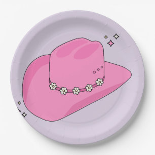 Cowboy Hat Preppy Purple And Pink Paper Plate