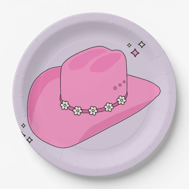 Cowboy Hat Preppy Purple And Pink Paper Plate (Front)