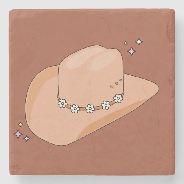 Cowboy Hat Rust Terracotta Stone Coaster (Front)