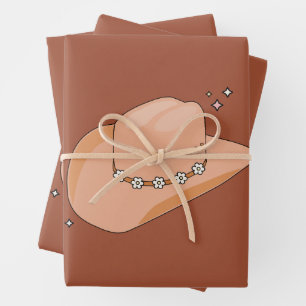 Cowboy Hat Rust Terracotta Wrapping Paper Sheet