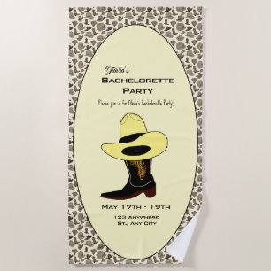 Cowboy Hat Shoes Pattern Bachelorette Party Beach Towel