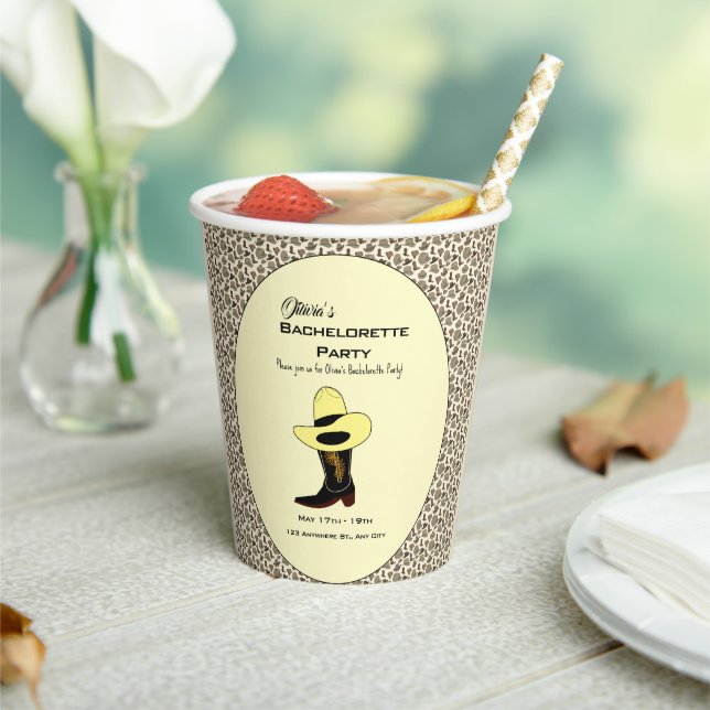 Cowboy Hat Shoes Pattern Bachelorette Party Paper Cups (Insitu)