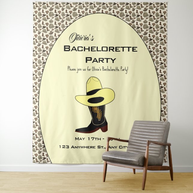 Cowboy Hat Shoes Pattern Bachelorette Party Tapestry (In Situ)