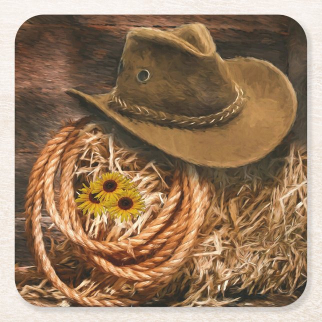 Cowboy Hat Square Paper Coaster (Front)