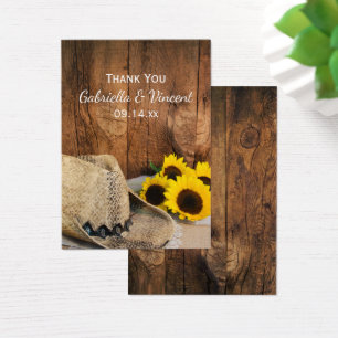 Cowboy Hat, Sunflowers Barn Wood Wedding Favour Ta