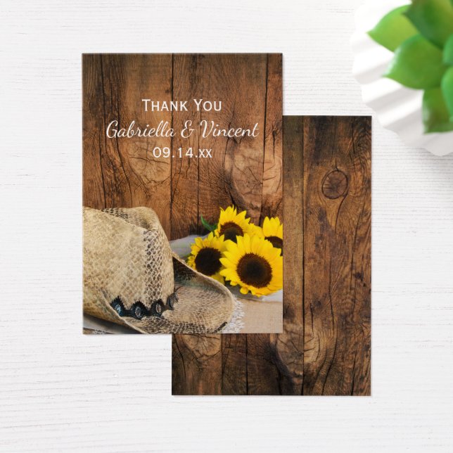 Cowboy Hat, Sunflowers Barn Wood Wedding Favour Ta (Desk)
