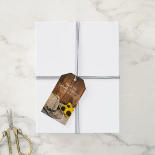 Cowboy Hat, Sunflowers Barn Wood Wedding Favour Ta Gift Tags
