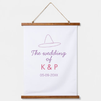 cowboy hat the wedding of couple name date purple  hanging tapestry