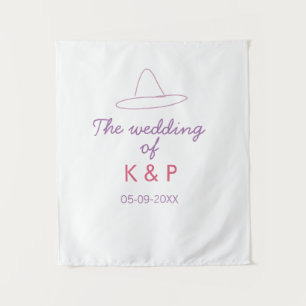 cowboy hat the wedding of couple name date purple tapestry