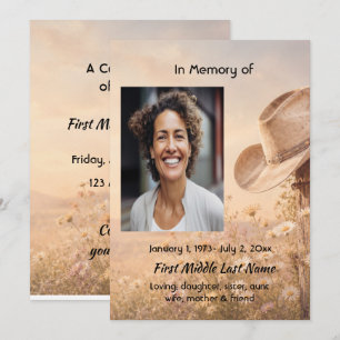 Cowboy Hat West Celebration Life Memorial Service Invitation