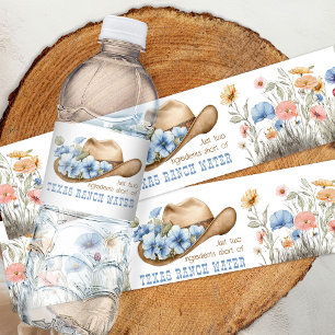 Cowboy Hat with Boho Wildflowers Funny Texas Ranch Water Bottle Label